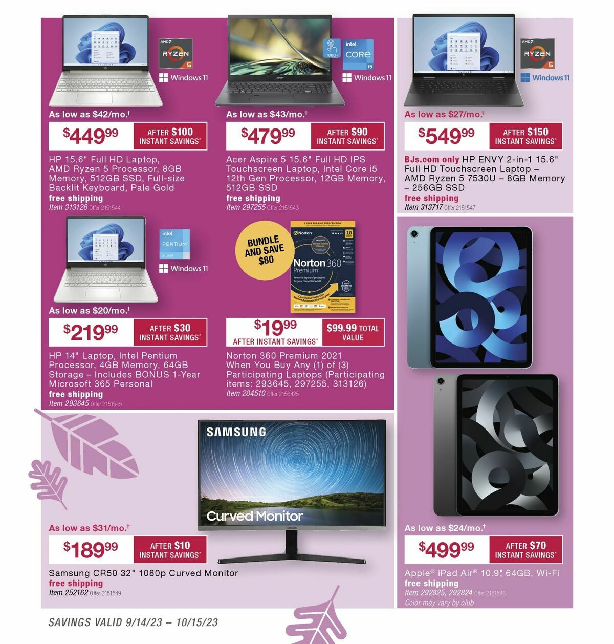 BJ's Wholesale Club Weekly Ad from September 25