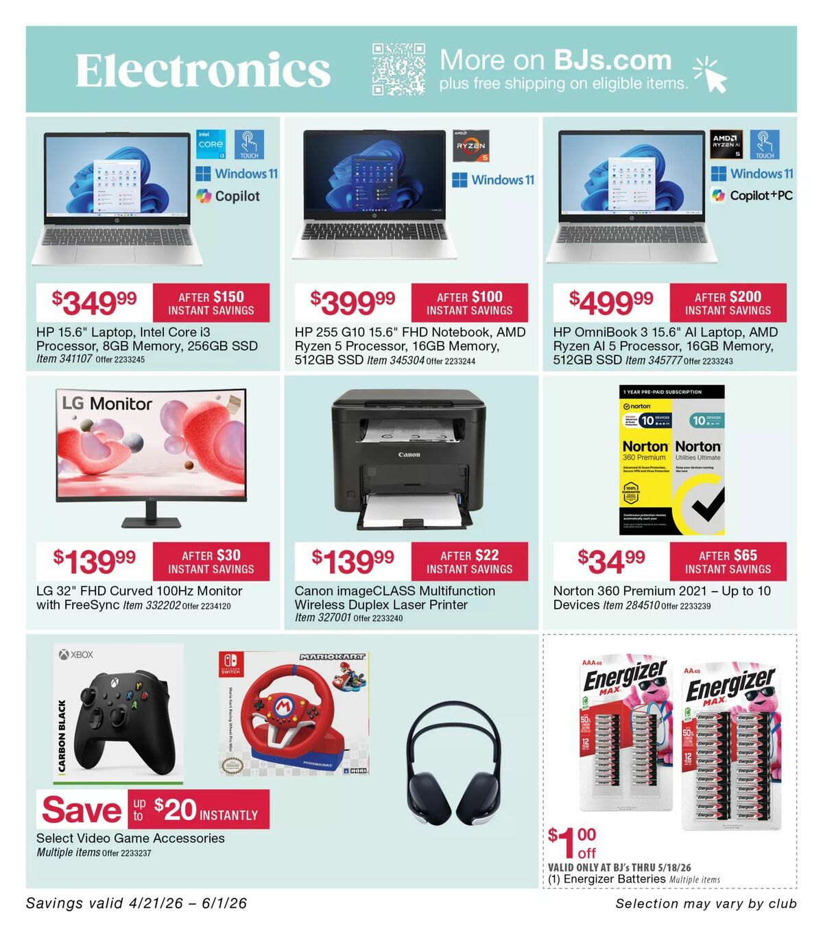 BJ's Wholesale Club Weekly Ad from April 21