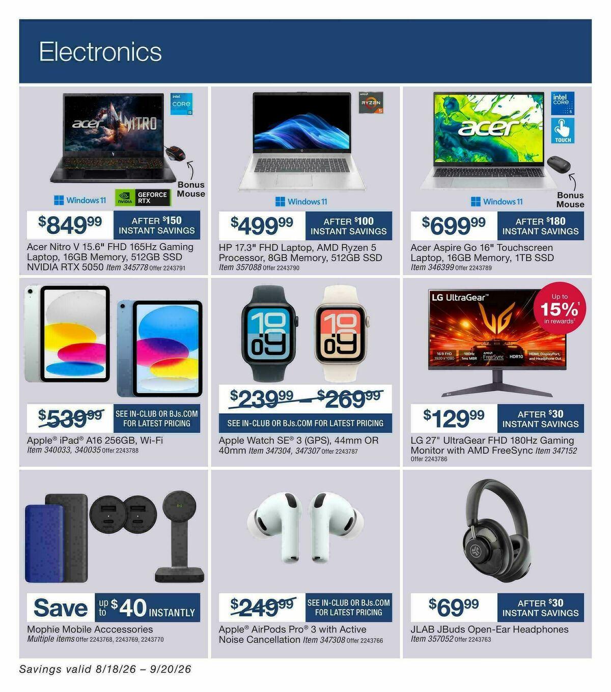 BJ's Wholesale Club Weekly Ad from August 18