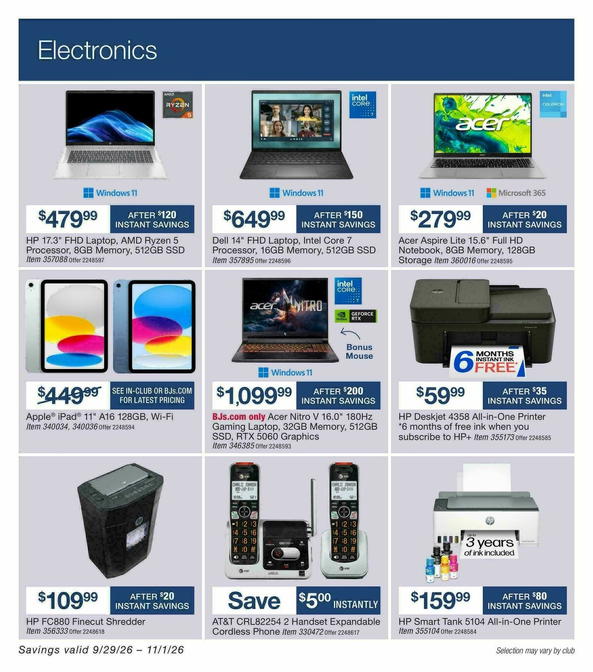 BJ's Wholesale Club Weekly Ad from September 29