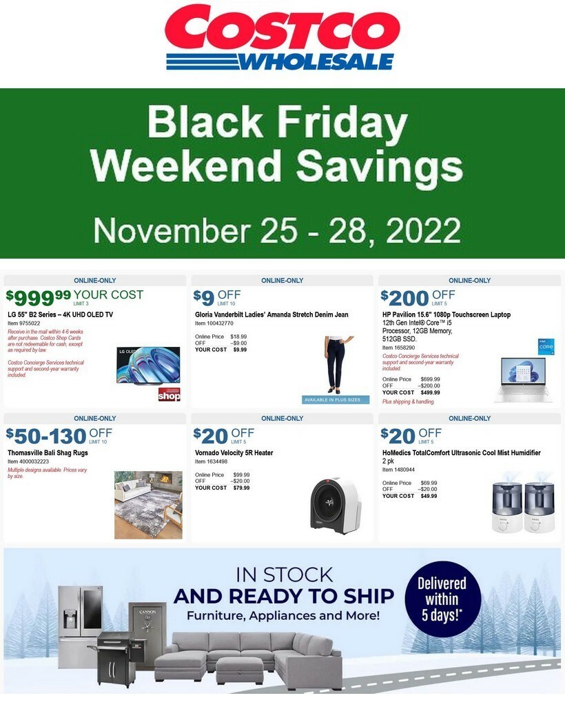 Costco Black Friday Weekend Savings Weekly Ad from November 25