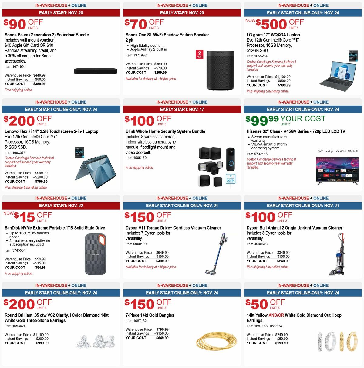 Costco Black Friday Weekend Savings Weekly Ad from November 25