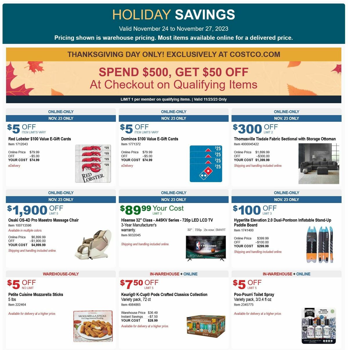 Costco Black Friday Weekend Savings Weekly Ad from November 24