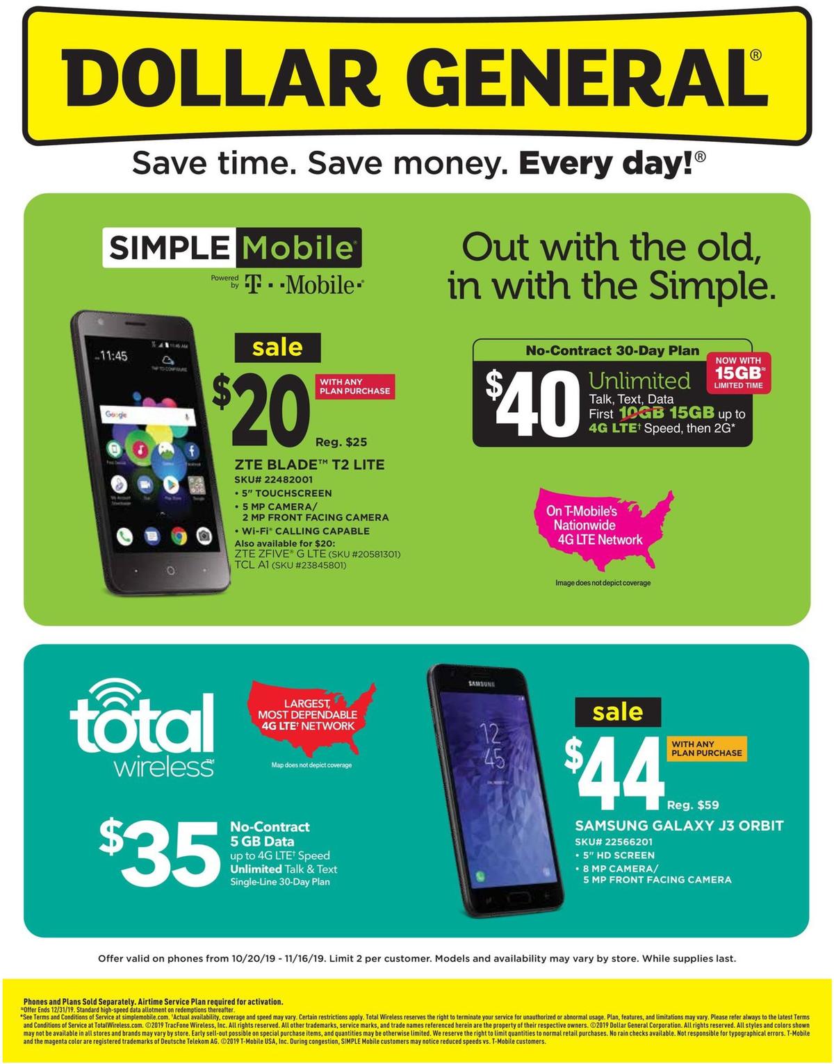 Dollar General Weekly Wireless Specials Weekly Ad from October 20