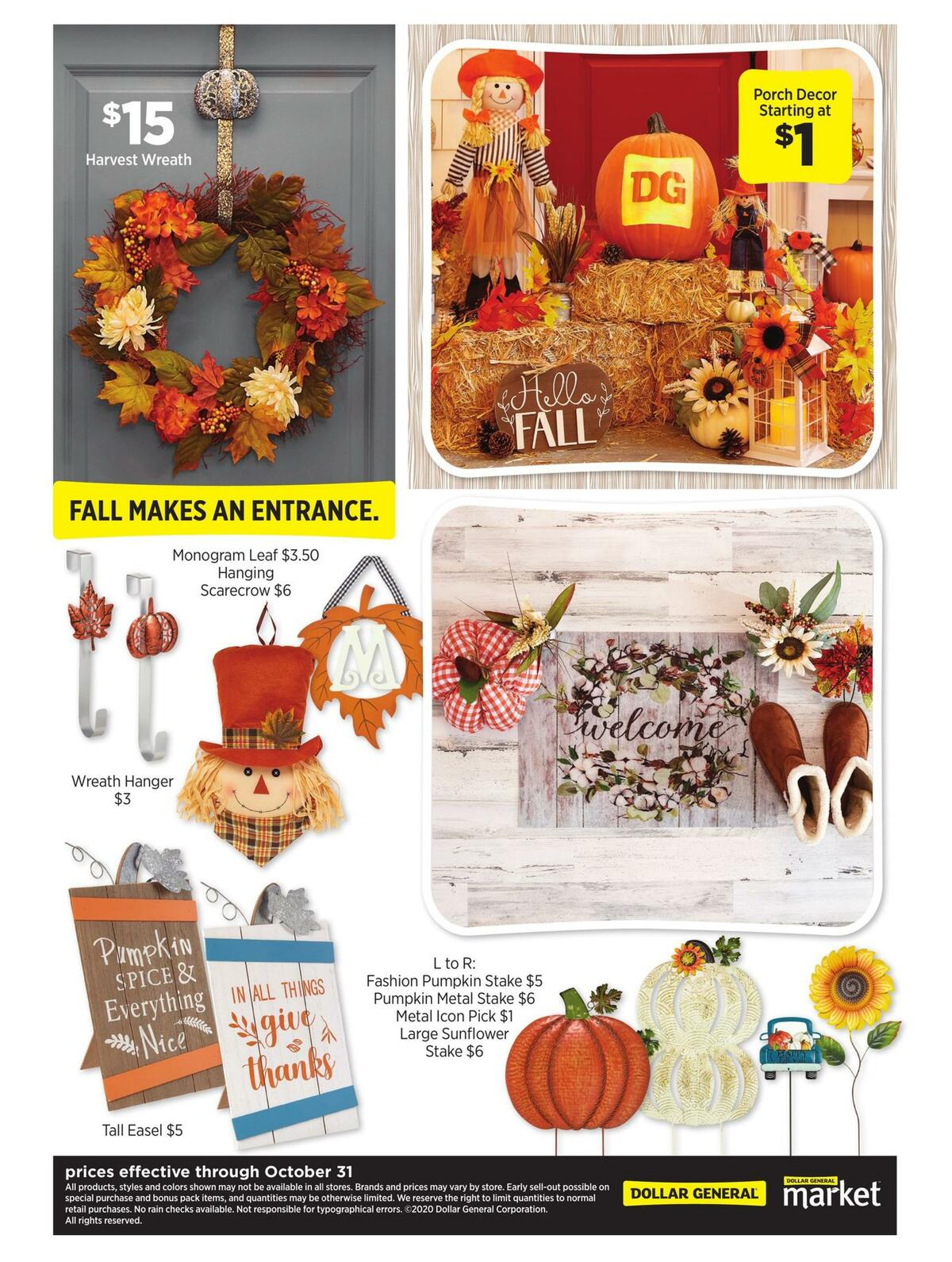 Dollar General Fall Decor for the Home. Weekly Ad from October 23