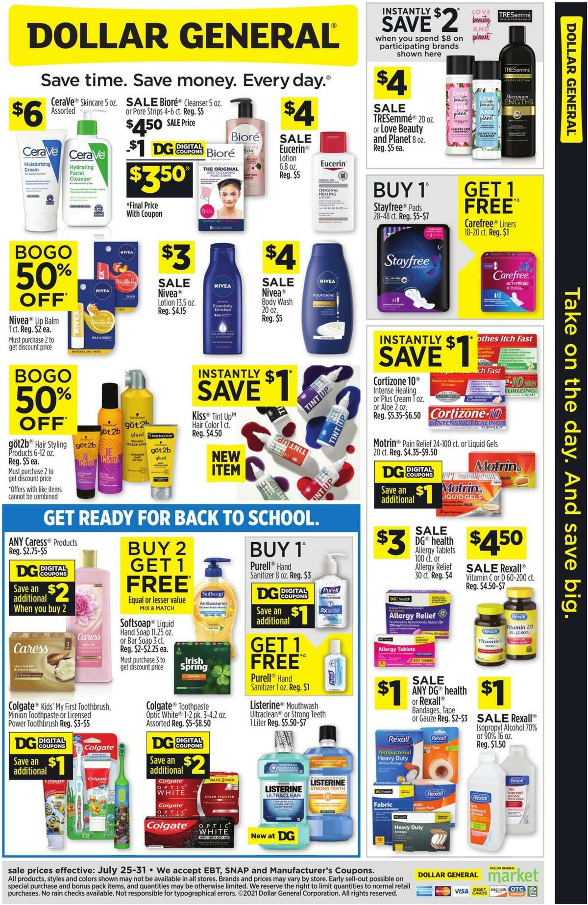 Dollar General Take on the day. And save big. Weekly Ad from July 25