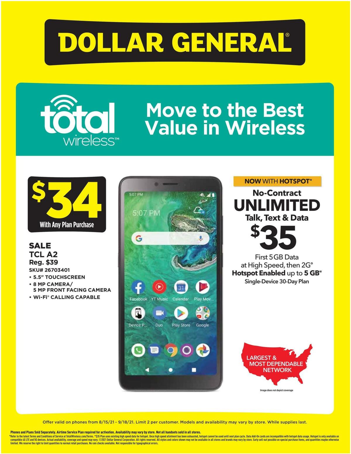 Dollar General Wireless Specials Weekly Ad from September 15