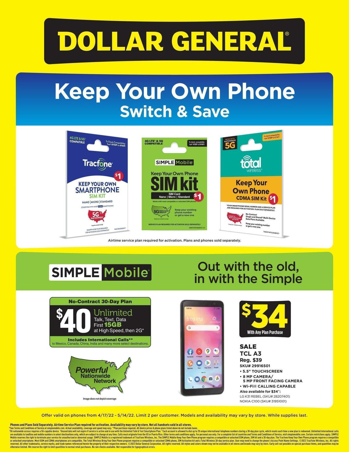 Dollar General Weekly Wireless Specials Weekly Ad from April 17