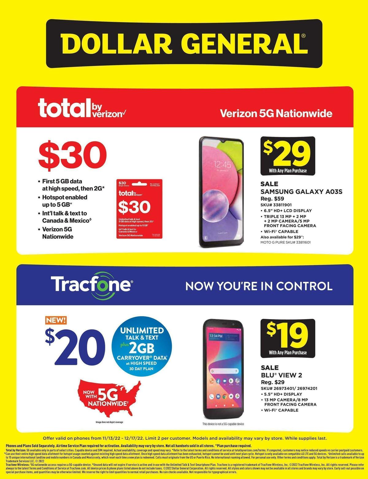 Dollar General Weekly Wireless Specials Weekly Ad from November 13