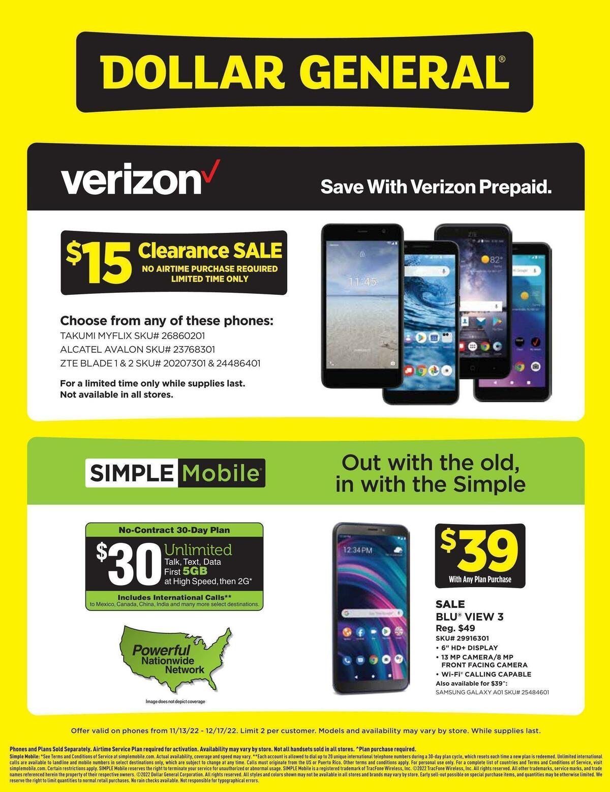 Dollar General Weekly Wireless Specials Weekly Ad from November 13