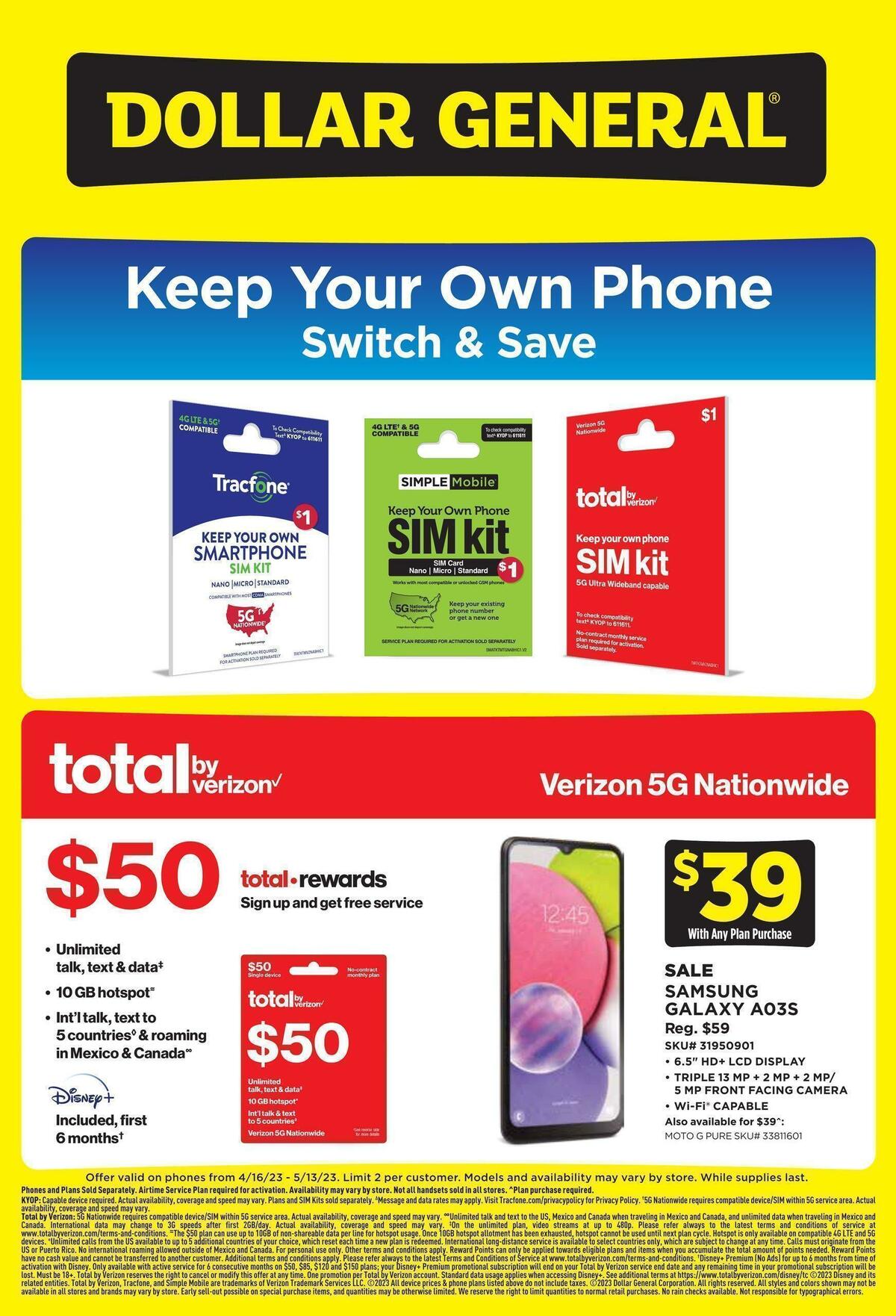 Dollar General Weekly Wireless Specials Weekly Ad from April 16