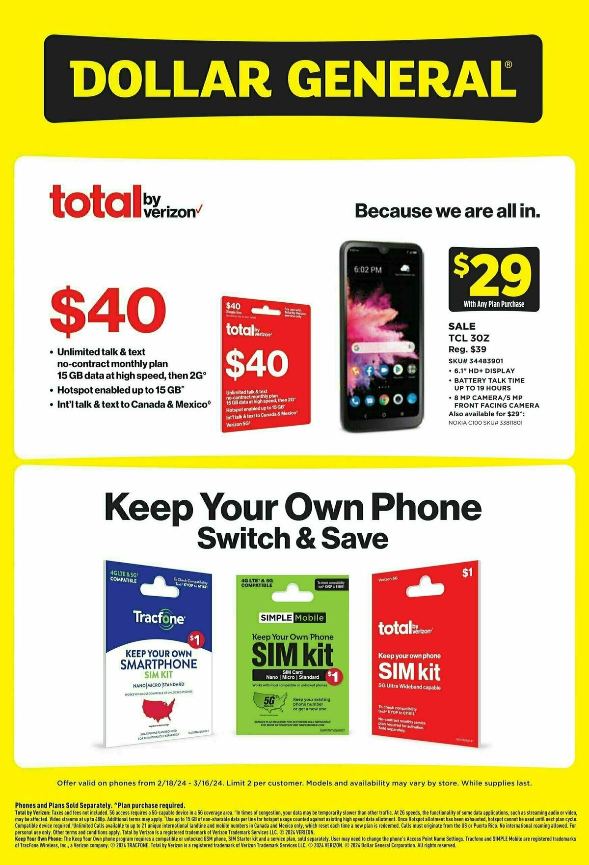 Dollar General Weekly Wireless Specials Weekly Ad from February 18
