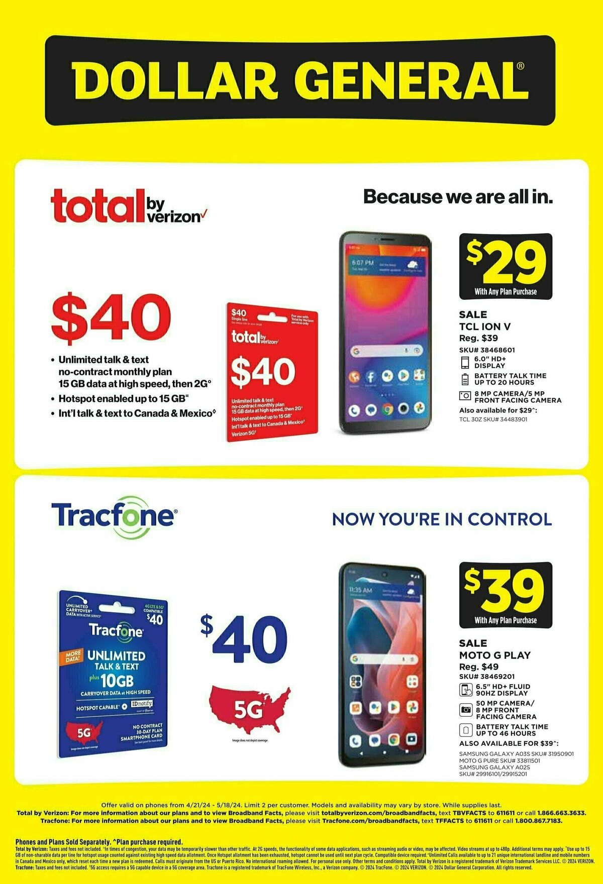 Dollar General Weekly Wireless Specials Weekly Ad from April 21