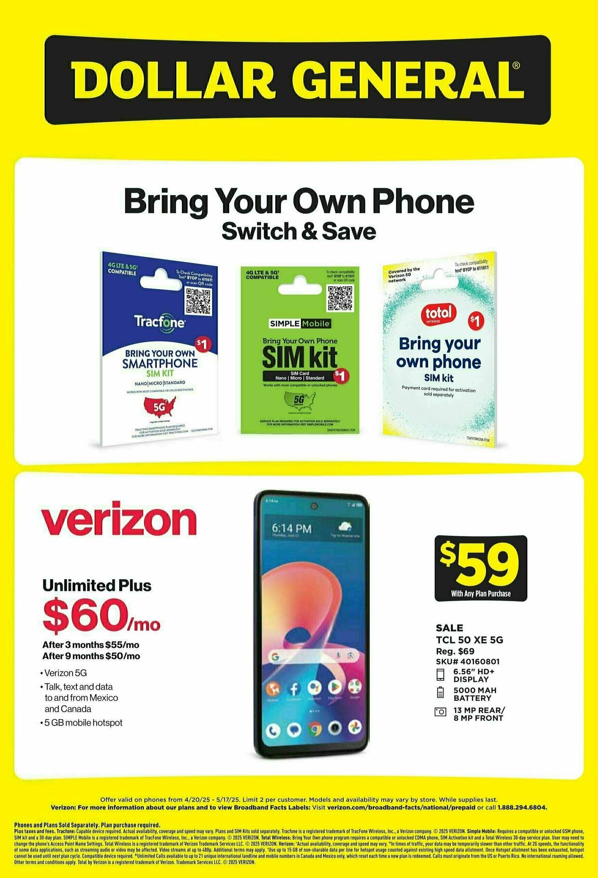 Dollar General Wireless Specials Weekly Ad from April 20