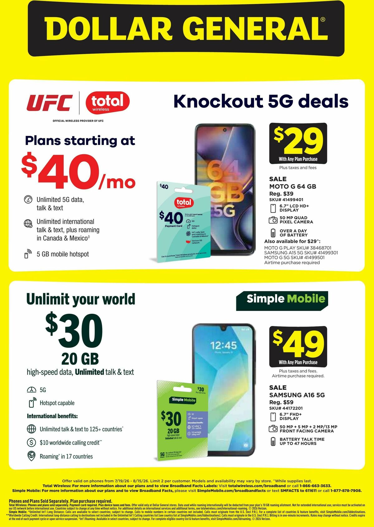 Dollar General Wireless Deals Weekly Ad from July 19