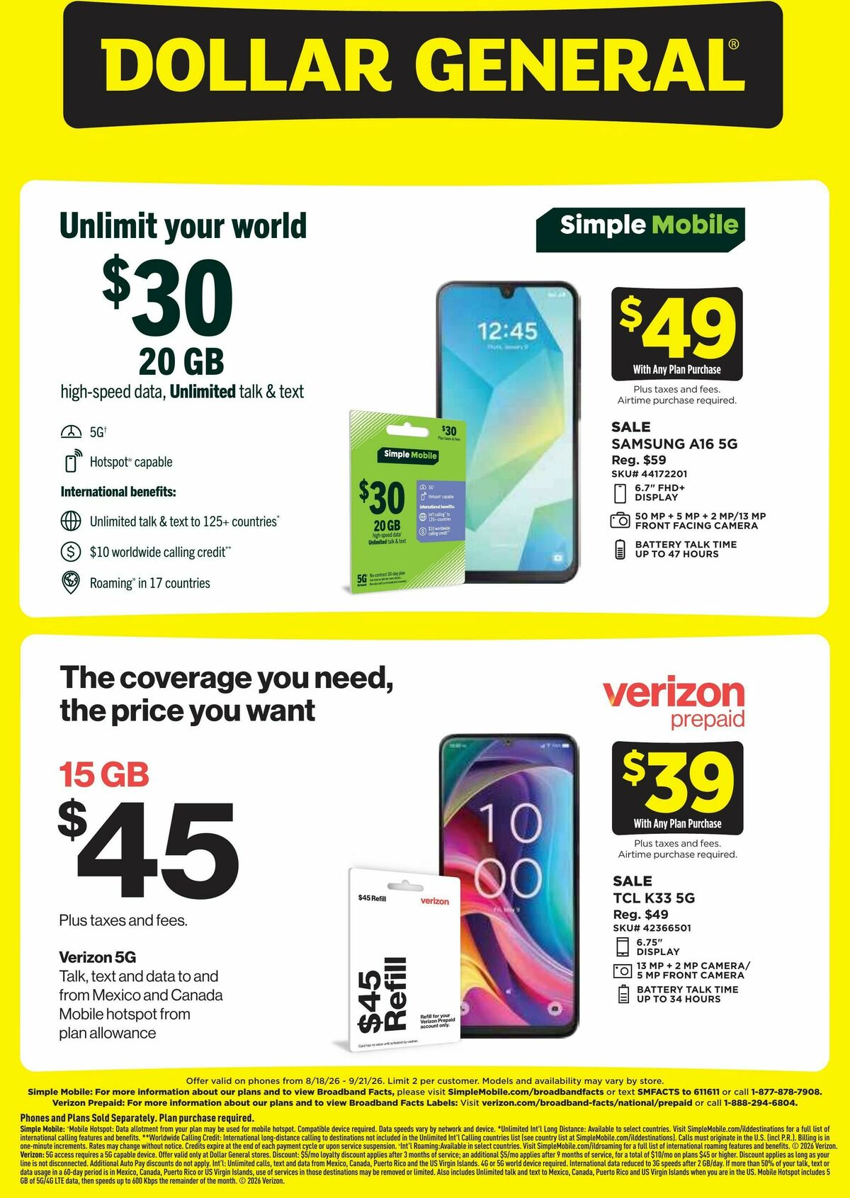 Dollar General Wireless Deals Weekly Ad from August 16