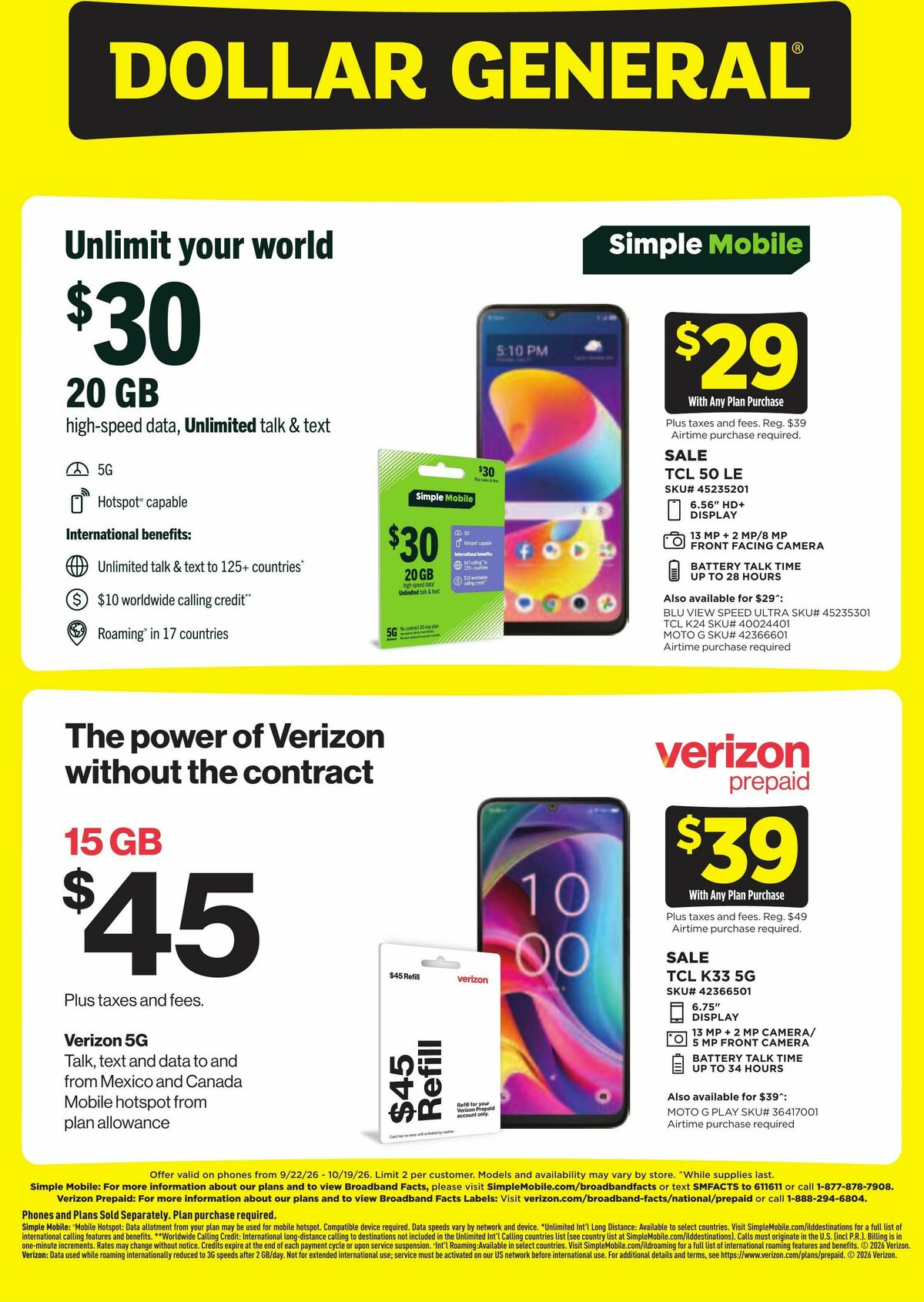 Dollar General Wireless Deals Weekly Ad from September 22