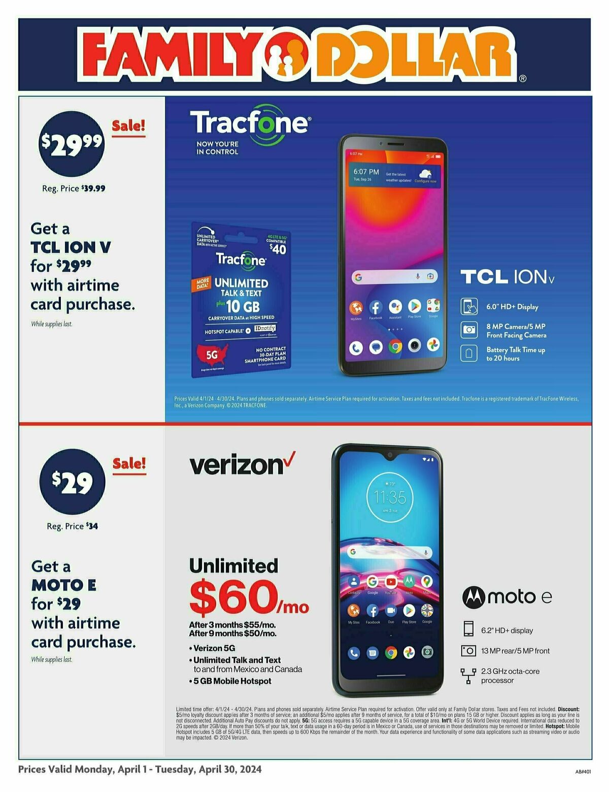 Family Dollar AT&T Tracfone Weekly Ad from April 1