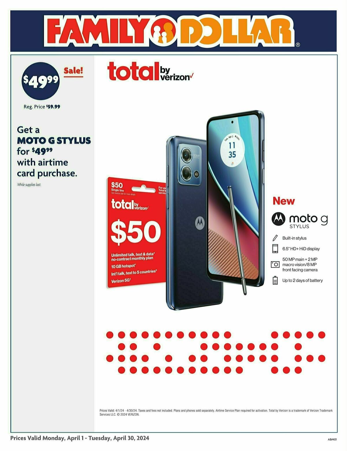 Family Dollar AT&T Tracfone Weekly Ad from April 1