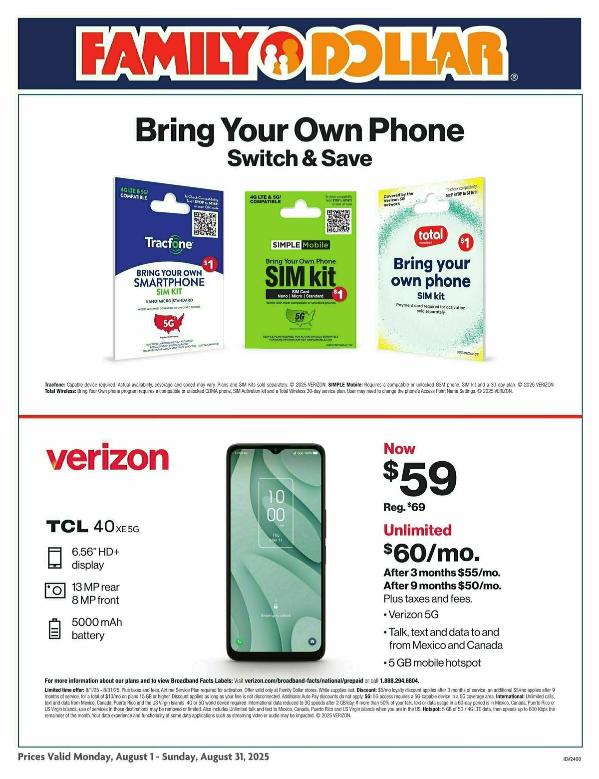 Family Dollar Verizon Ad Weekly Ad from August 1