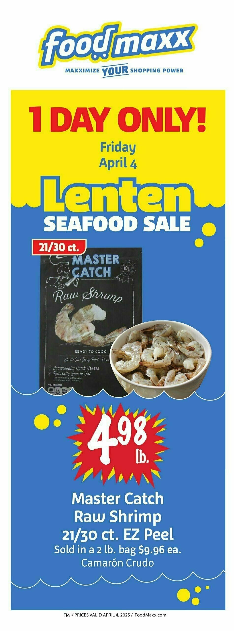 Food Maxx 1-Day Lenten Seafood Sale Weekly Ad from April 4