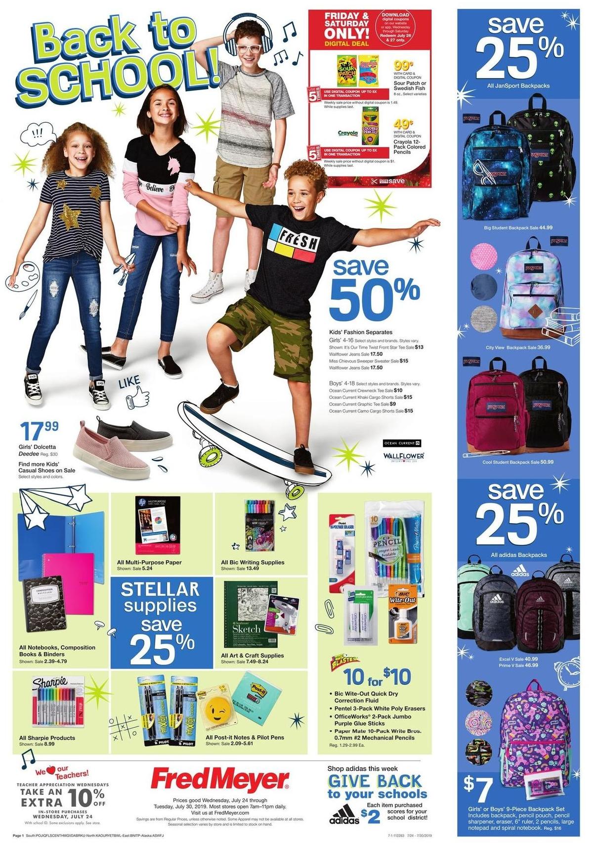 Fred Meyer Back to School Weekly Ad from July 24