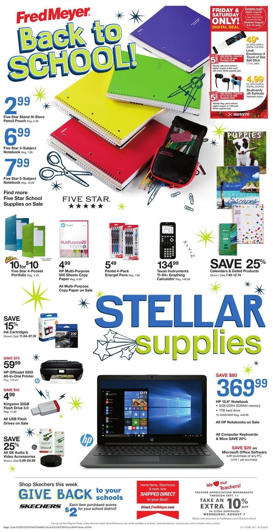Fred Meyer Back to School Weekly Ad from August 7
