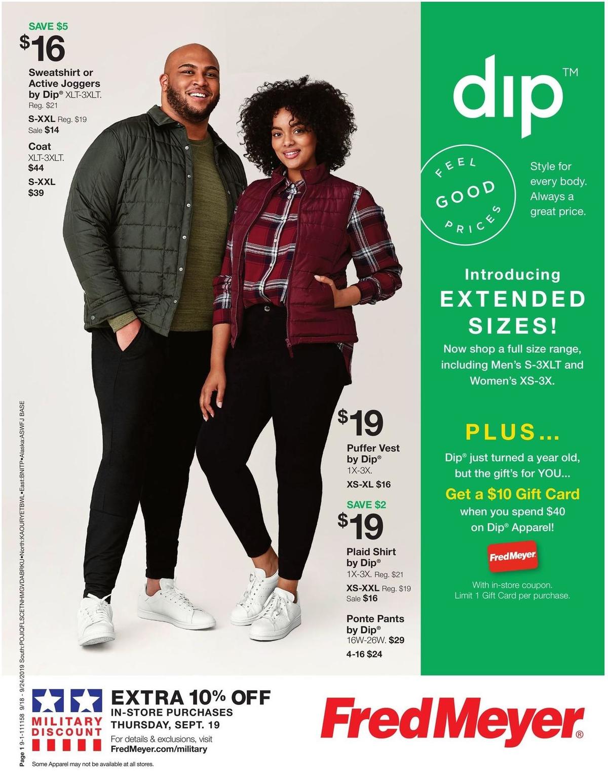 Fred Meyer Dip Apparel Weekly Ad from September 18