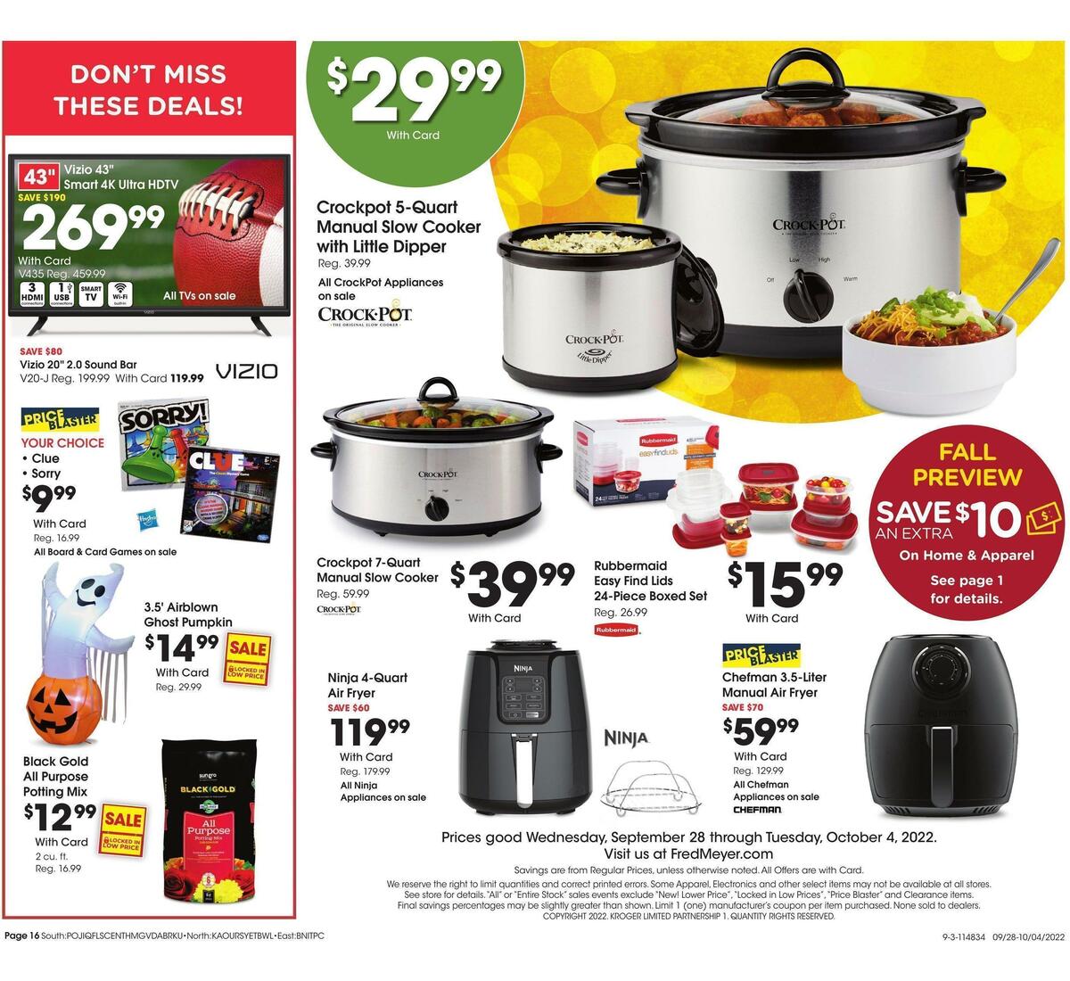 Fred Meyer General Merchandise Weekly Ad from September 28