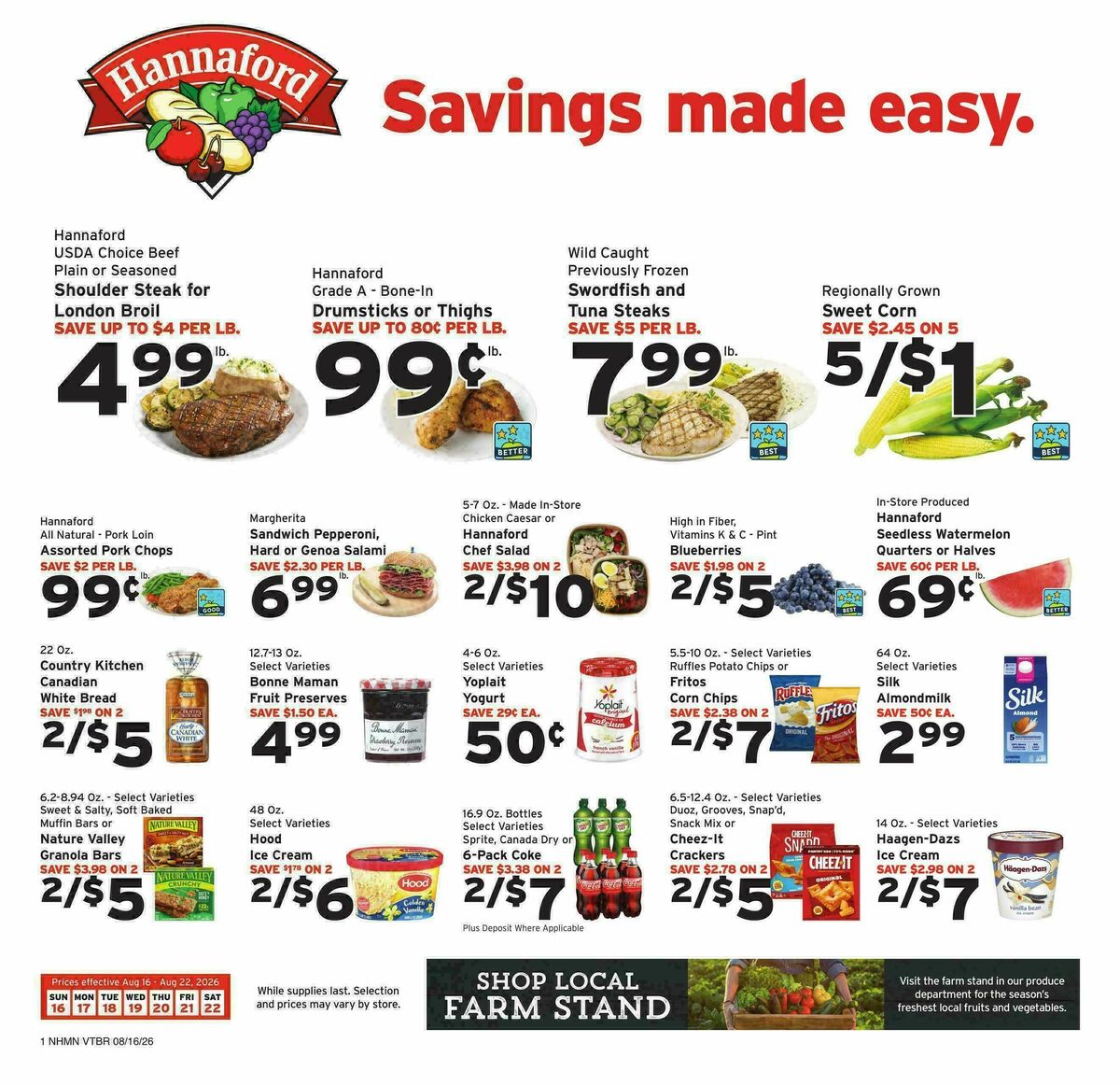 Hannaford Weekly Ad from August 16