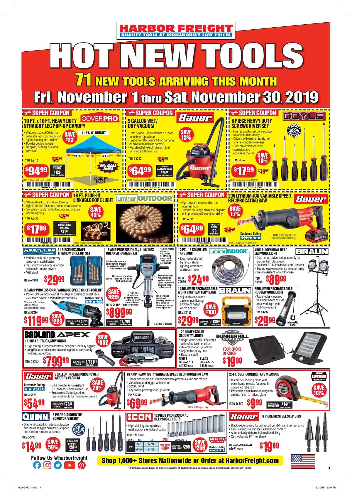 Harbor Freight Tools Weekly Ad from November 1