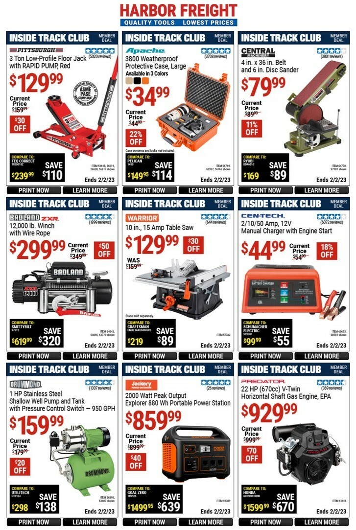 Harbor Freight Tools Inside Track Club Member Deals Weekly Ad from January 6