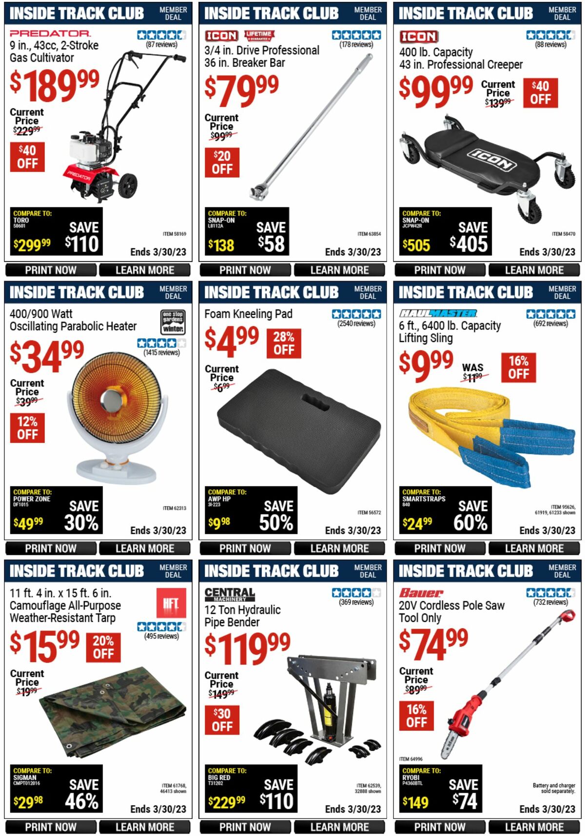Harbor Freight Tools Inside Track Club Member Deals Weekly Ad from March 12