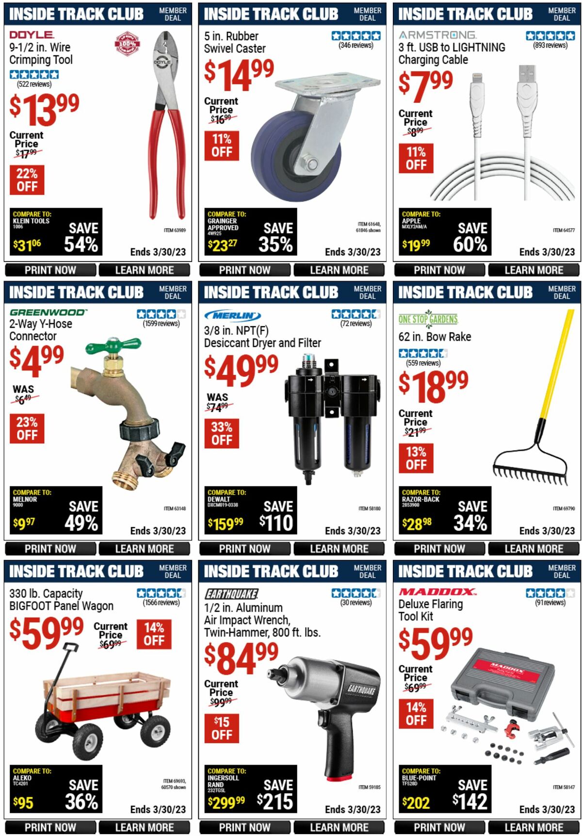Harbor Freight Tools Inside Track Club Member Deals Weekly Ad from March 12