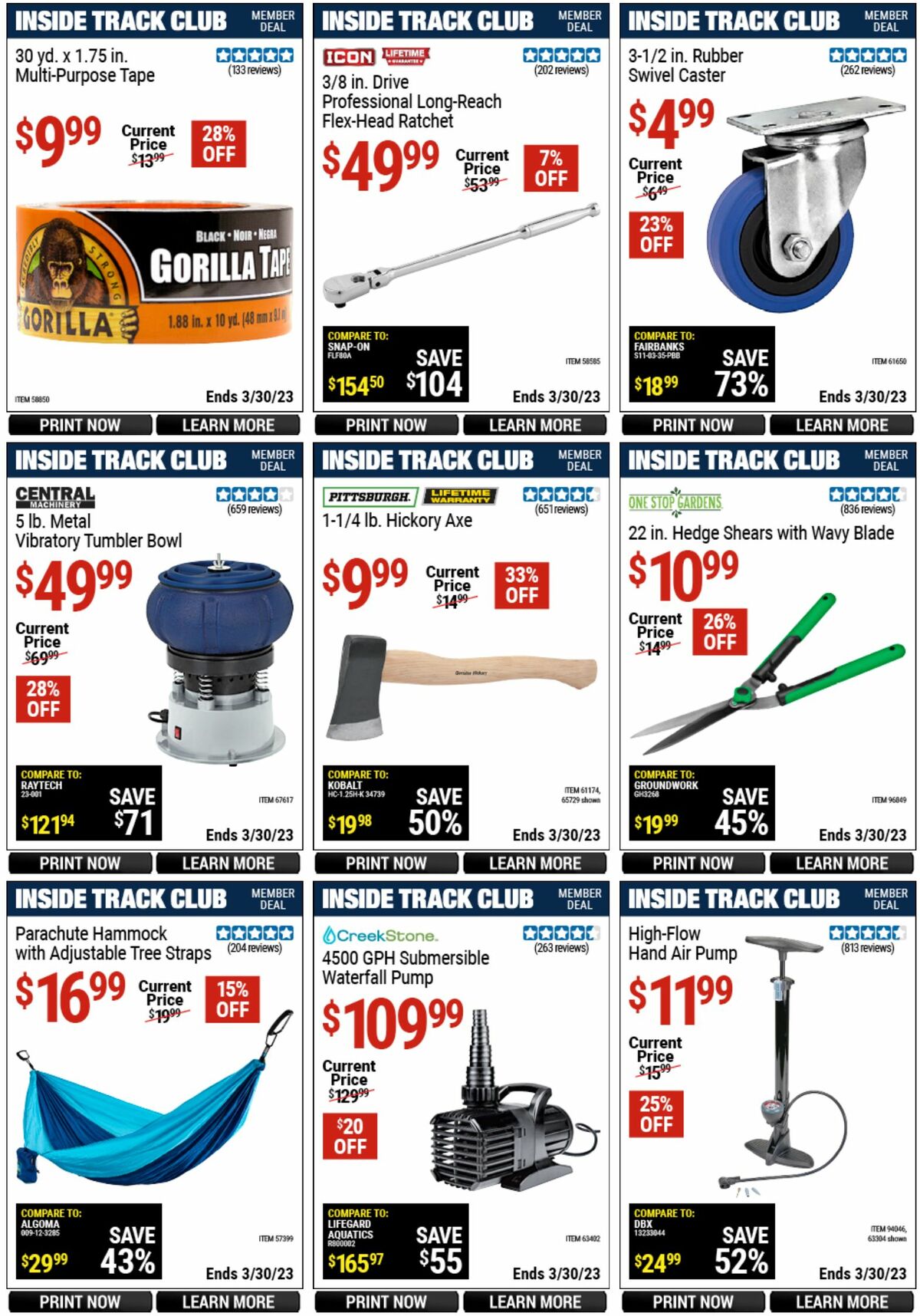 Harbor Freight Tools Inside Track Club Member Deals Weekly Ad from March 12