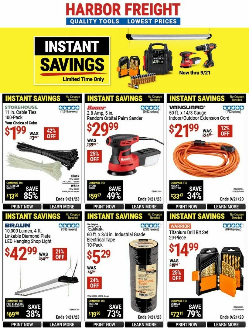 Harbor Freight Tools Instant Savings Weekly Ad from August 21