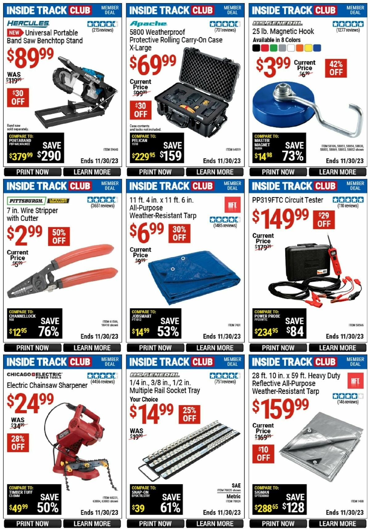 Harbor Freight Tools Inside Track Club Member Deals Weekly Ad from November 25