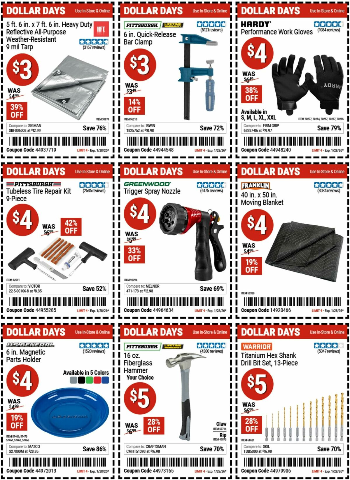 Harbor Freight Tools Dollar Days Weekly Ad from January 15