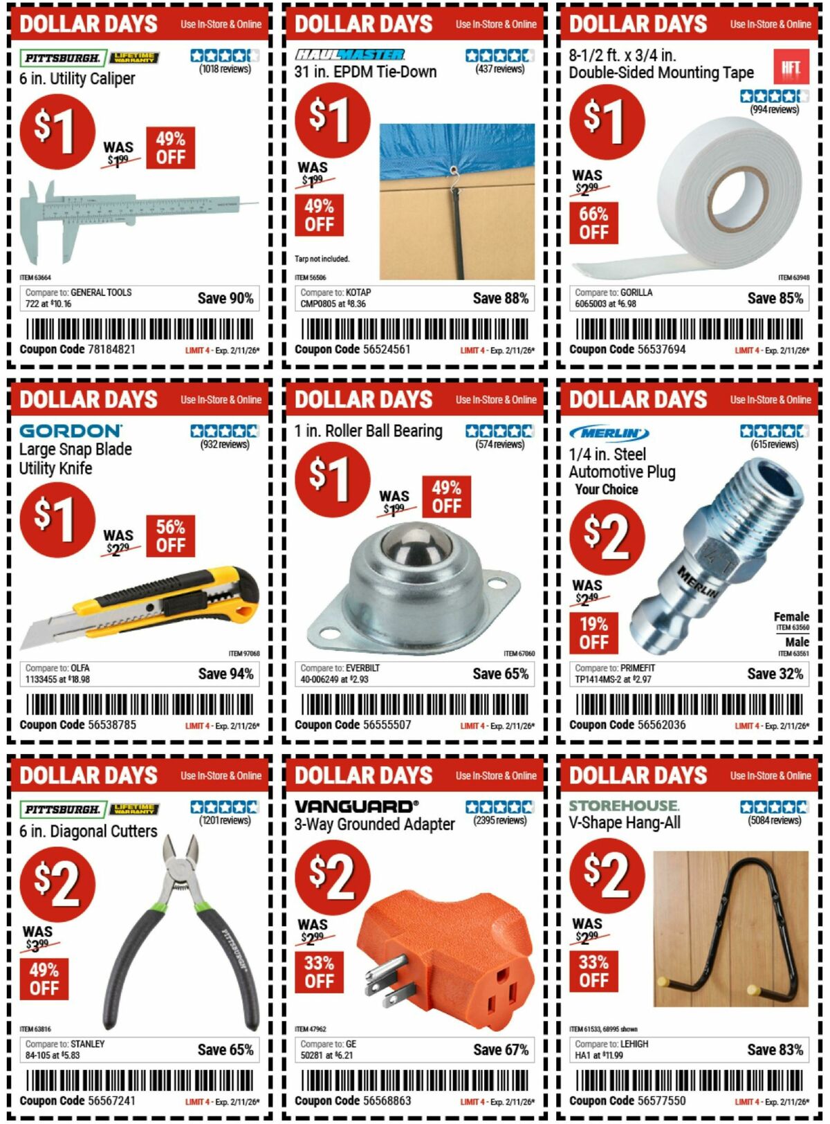 Harbor Freight Tools Dollar Days Weekly Ad from January 29