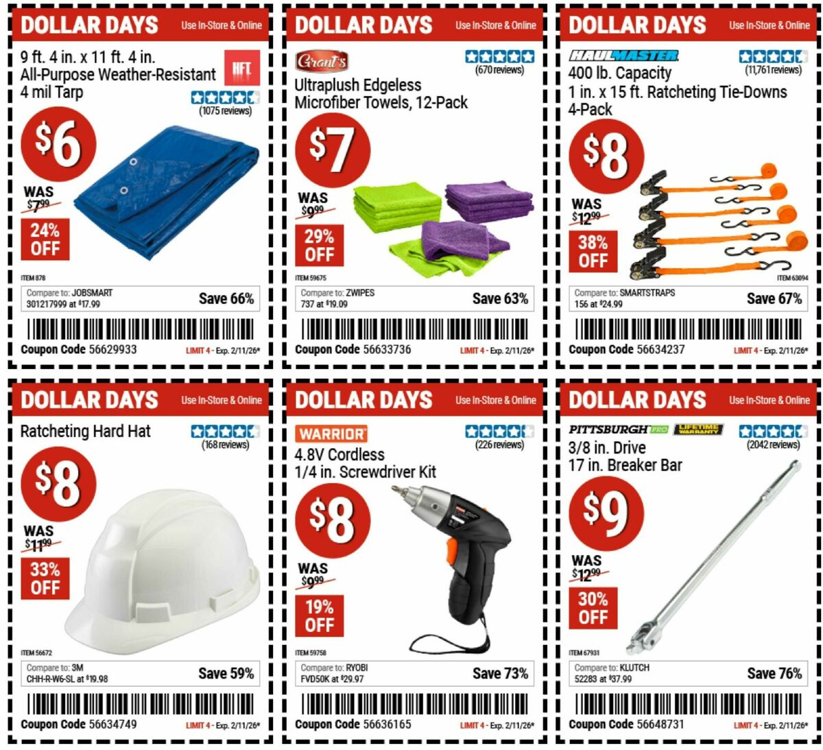 Harbor Freight Tools Dollar Days Weekly Ad from January 29