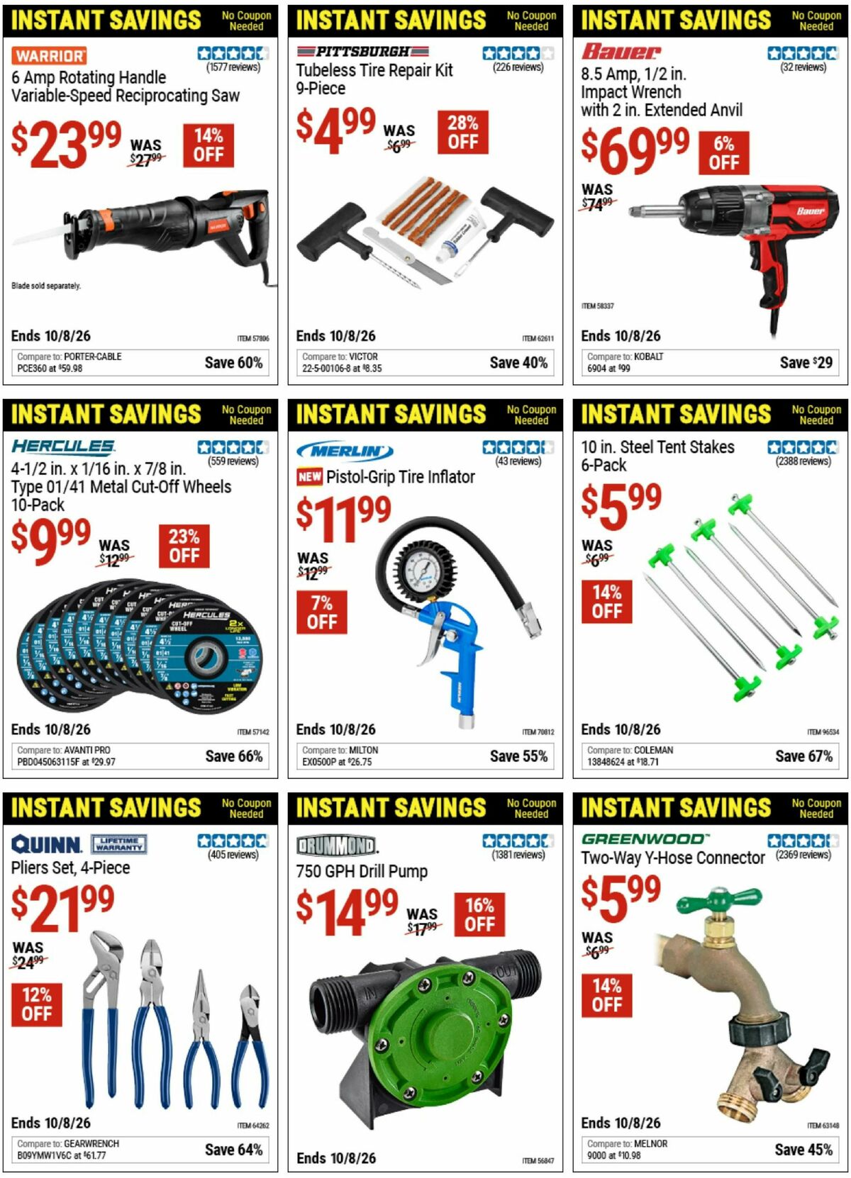 Harbor Freight Tools Instant Savings Weekly Ad from August 17