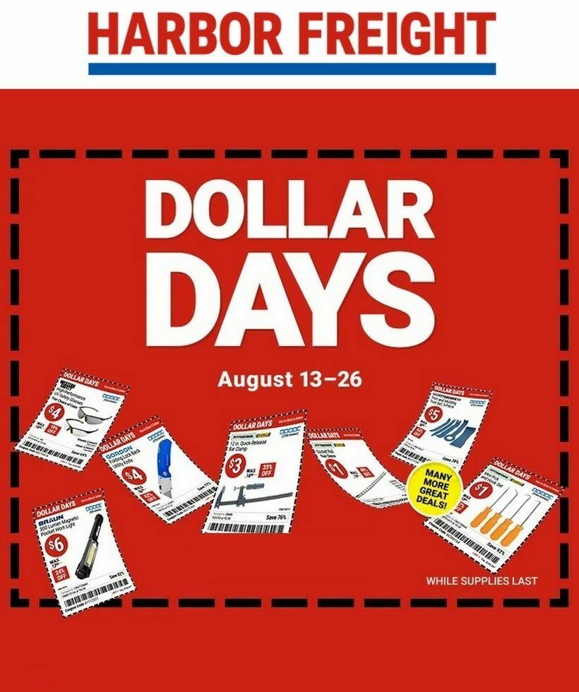 Harbor Freight Tools Dollar Days Weekly Ad from August 17