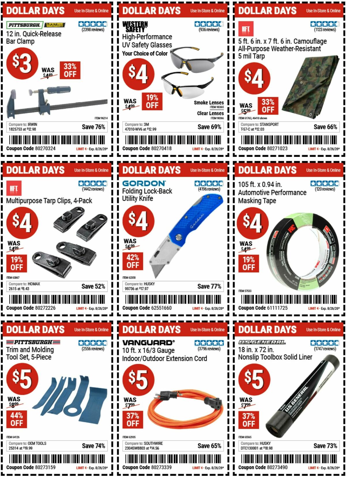 Harbor Freight Tools Dollar Days Weekly Ad from August 17