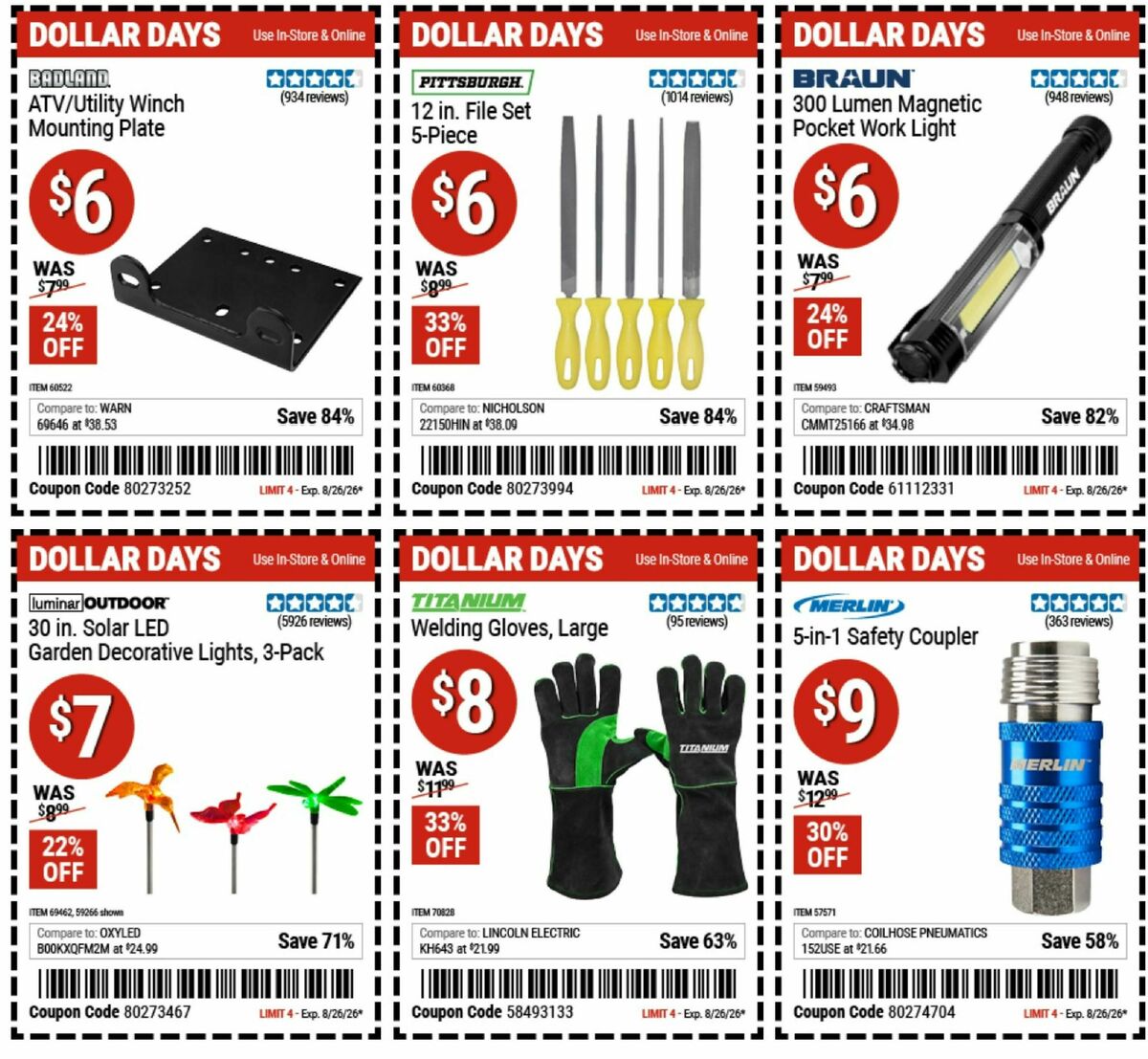 Harbor Freight Tools Dollar Days Weekly Ad from August 17