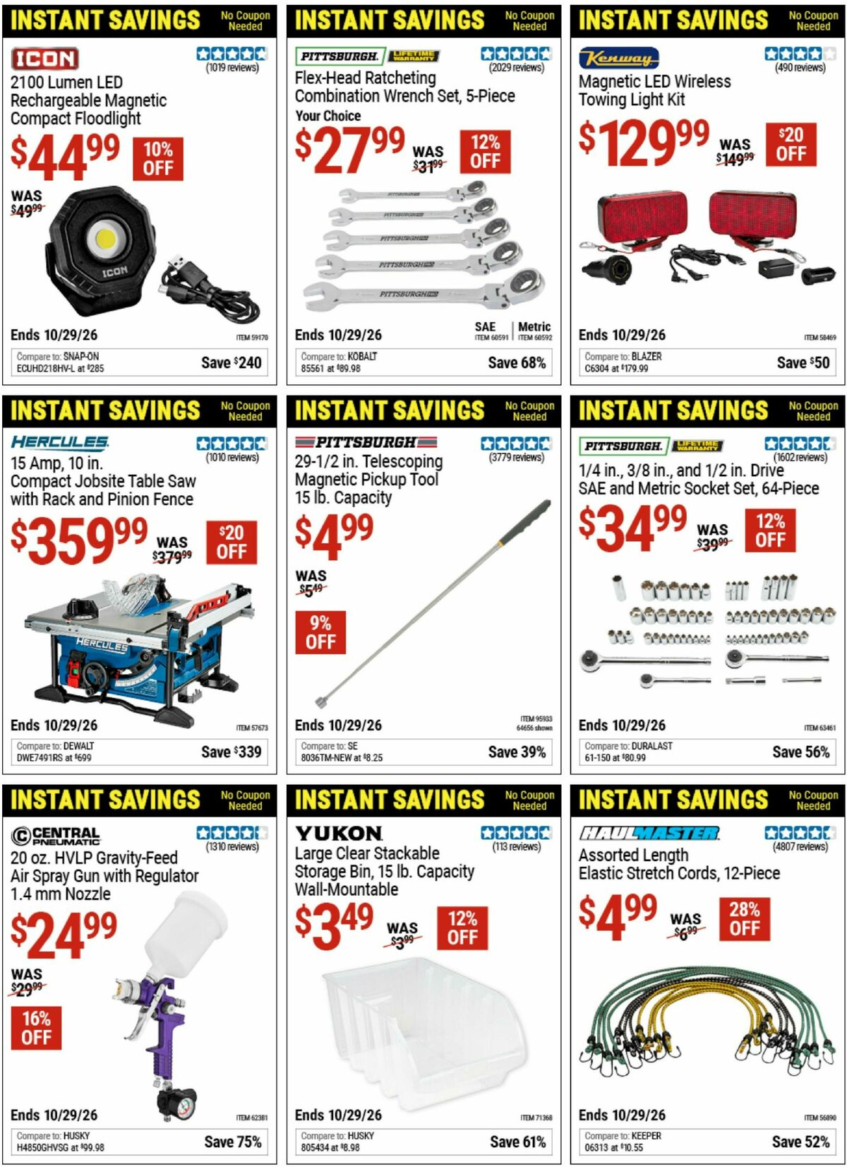 Harbor Freight Tools Instant Savings Weekly Ad from October 12