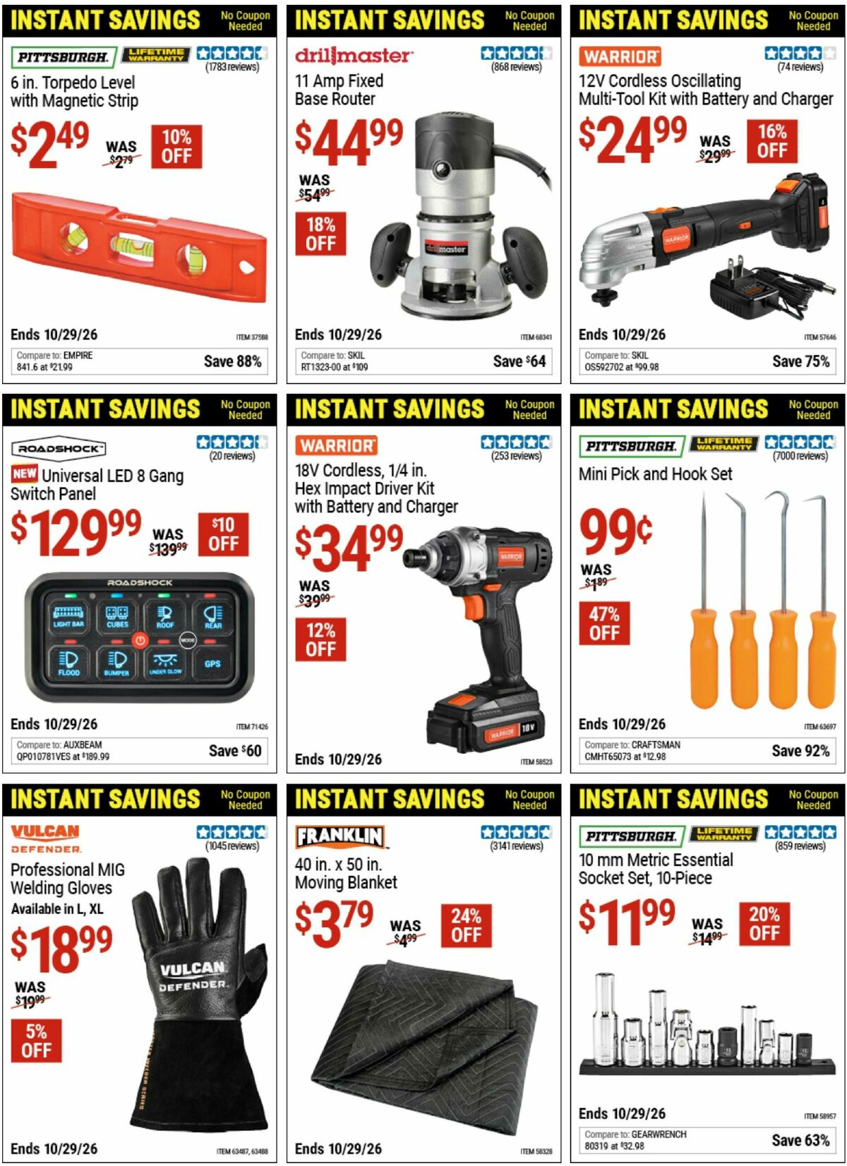 Harbor Freight Tools Instant Savings Weekly Ad from October 12