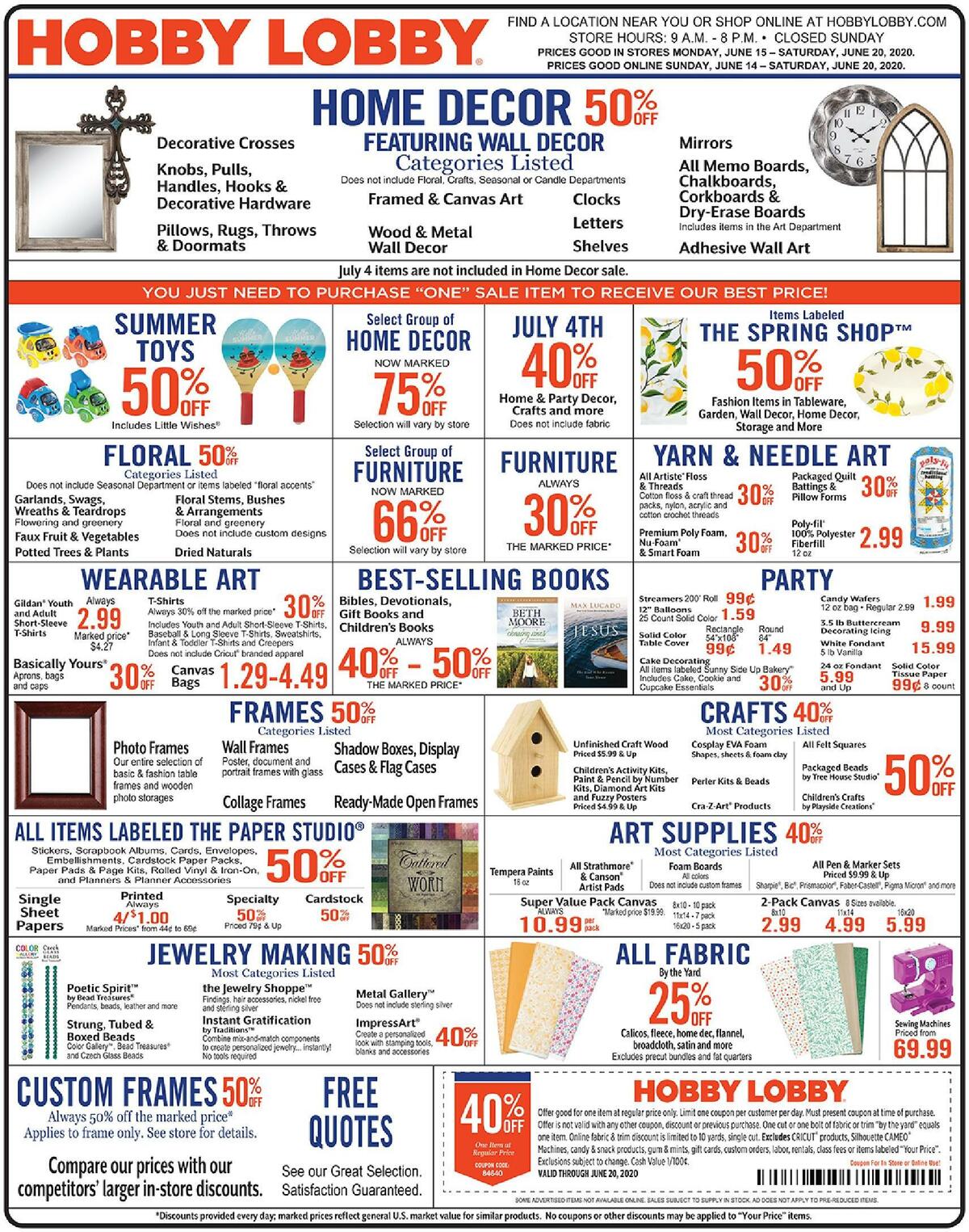 Hobby Lobby Weekly Ad from June 14