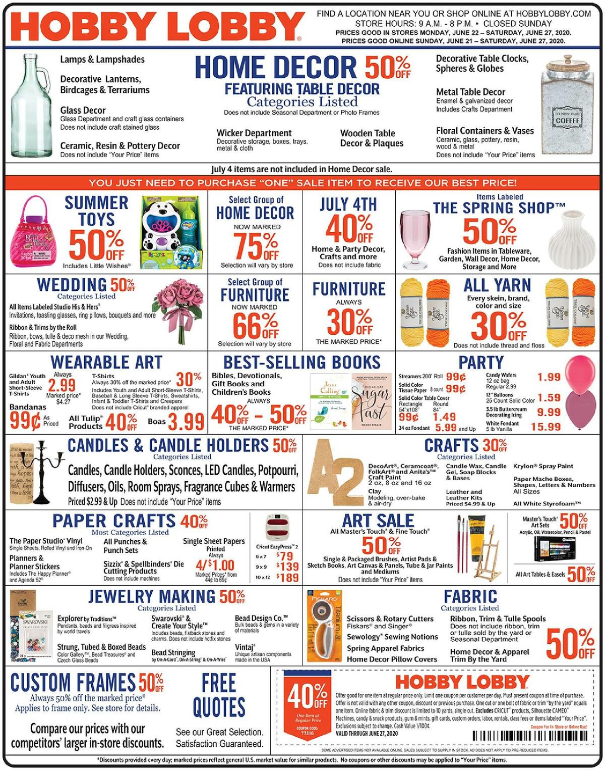 Hobby Lobby Weekly Ad from June 21