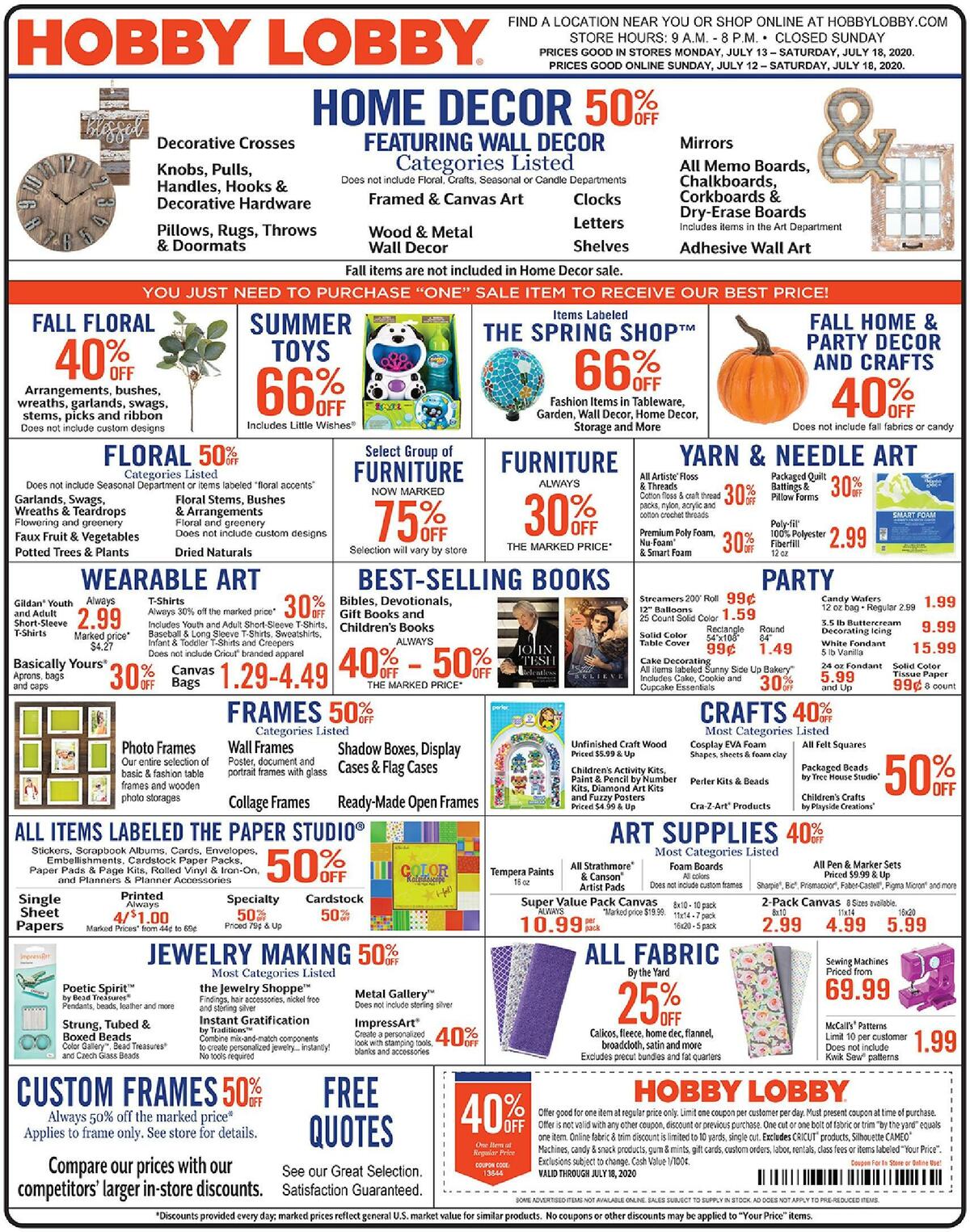 Hobby Lobby Weekly Ad from July 12
