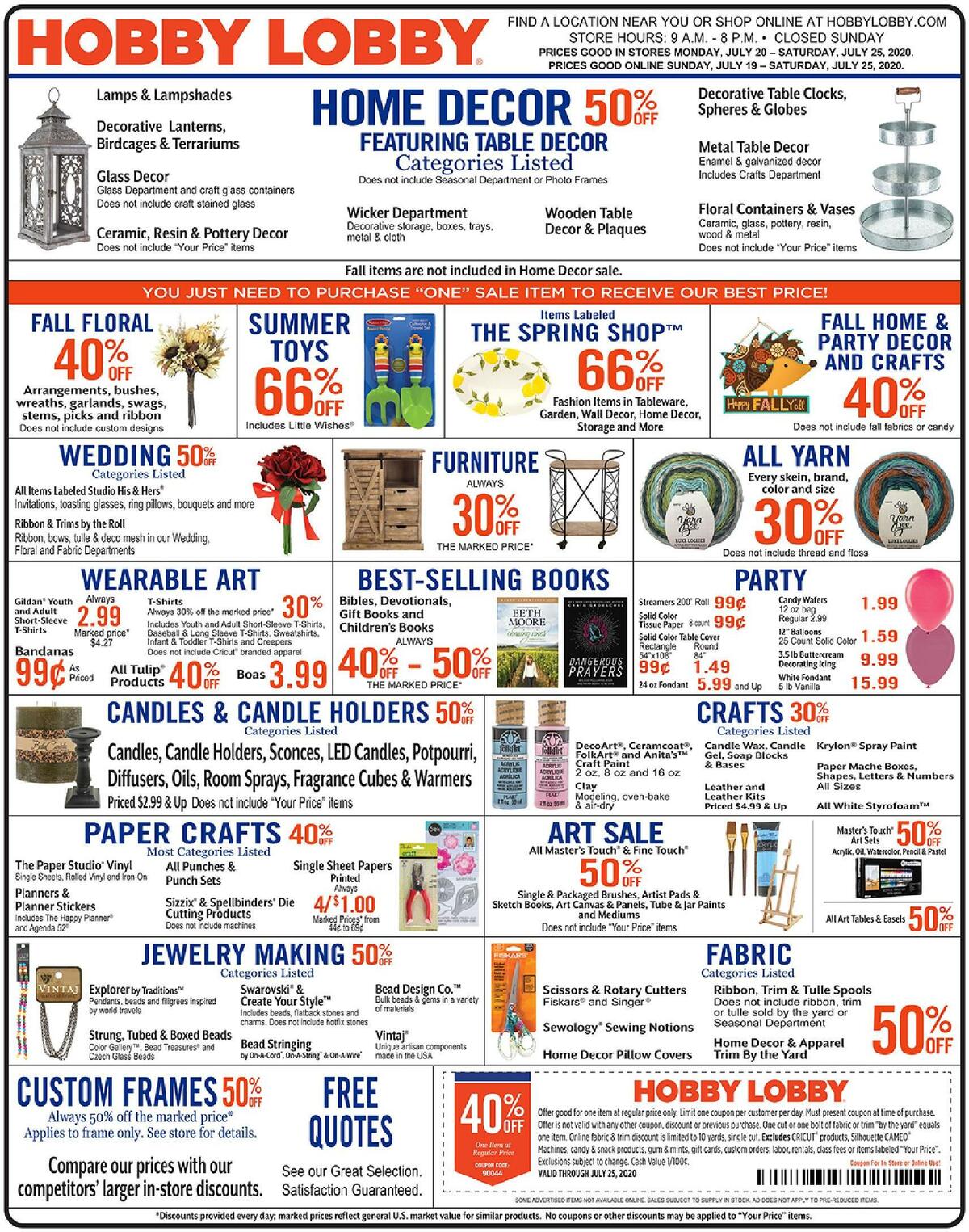 Hobby Lobby Weekly Ad from July 19